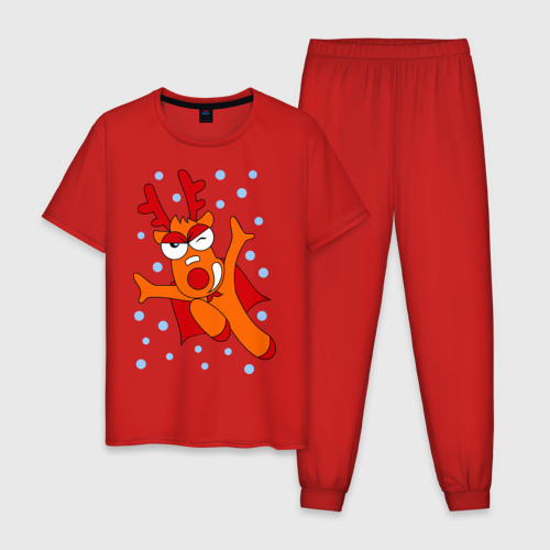 Мужская пижама хлопок Новогодний олень, цвет красный