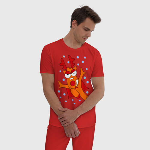 Мужская пижама хлопок Новогодний олень, цвет красный - фото 3