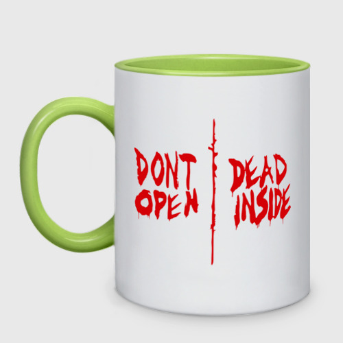 Кружка двухцветная Don't open - dead inside, цвет белый + светло-зеленый