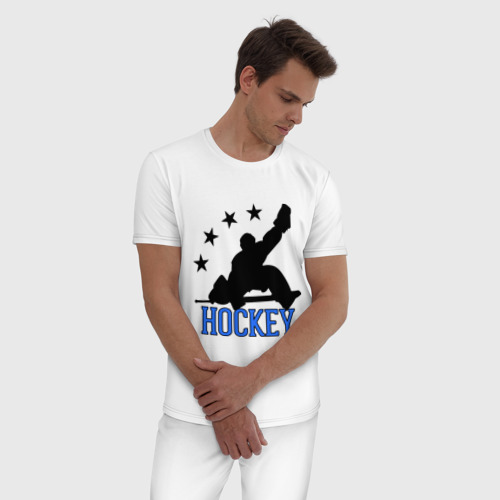 Мужская пижама хлопок Hockey Хоккей, цвет белый - фото 3