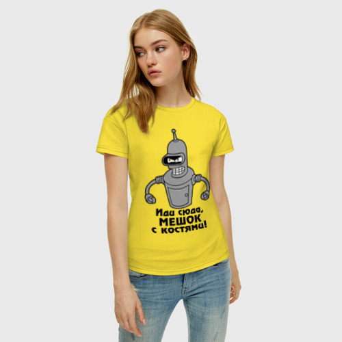 Женская футболка хлопок Бендер иди сюда!, цвет желтый - фото 3