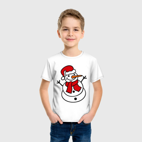 Детская футболка хлопок Снеговик, цвет белый - фото 3