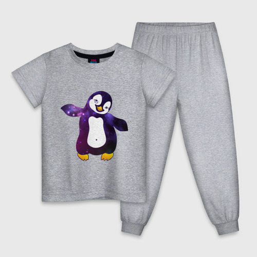 Детская пижама хлопок Пингвин просто космос, цвет меланж