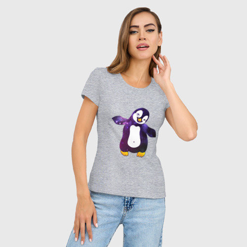 Женская футболка хлопок Slim Пингвин просто космос, цвет меланж - фото 3