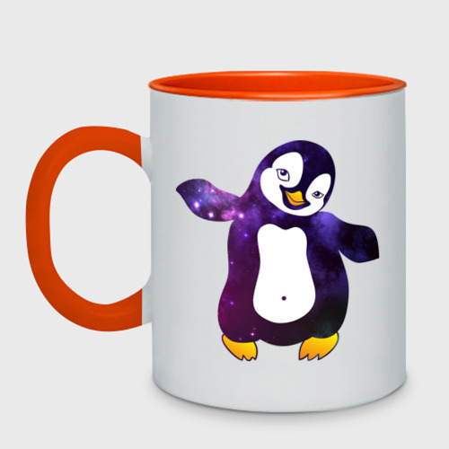 Кружка двухцветная Пингвин просто космос, цвет белый + оранжевый