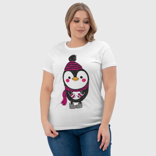 Женская футболка хлопок Пингвин в валенках, цвет белый - фото 6