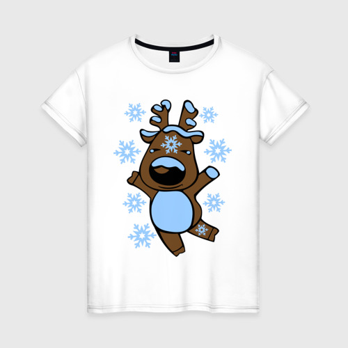 Женская футболка хлопок Олень в снегу