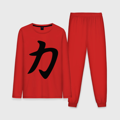 Мужская пижама с лонгсливом хлопок Иероглиф Сила, цвет красный