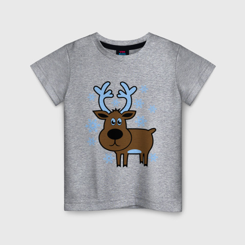 Детская футболка хлопок с принтом Олень и снежинки, вид спереди #2