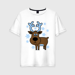 Женская футболка хлопок Oversize Олень и снежинки