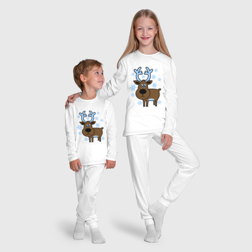Детская пижама с лонгсливом хлопок Олень и снежинки, цвет белый - фото 9