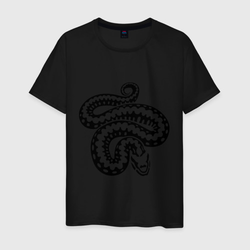 Мужская футболка хлопок Силуэт змеи, цвет черный