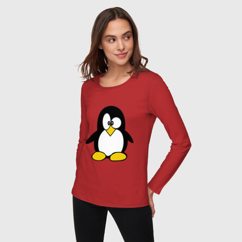 Женский лонгслив хлопок Пингвин, цвет красный - фото 3