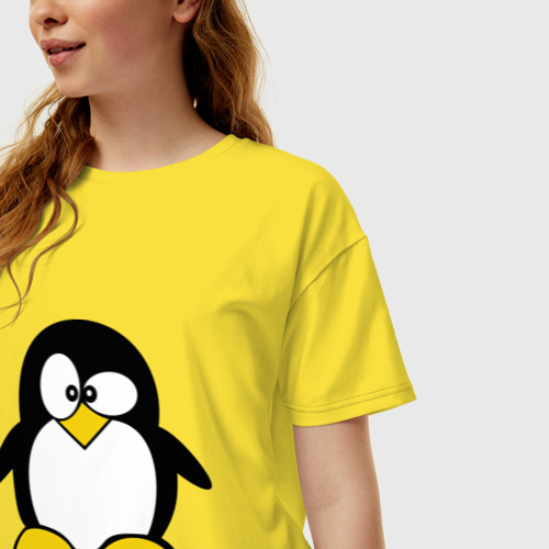 Женская футболка хлопок Oversize Пингвин, цвет желтый - фото 3