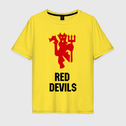 Мужская футболка хлопок Oversize Red devils Manchester united, цвет желтый