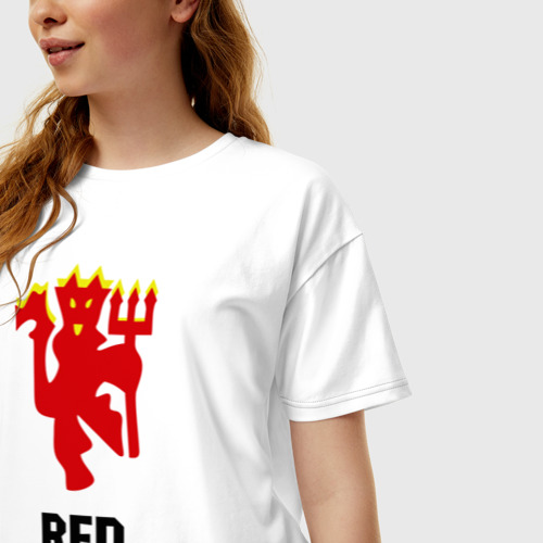 Женская футболка хлопок Oversize Red devils Manchester united, цвет белый - фото 3