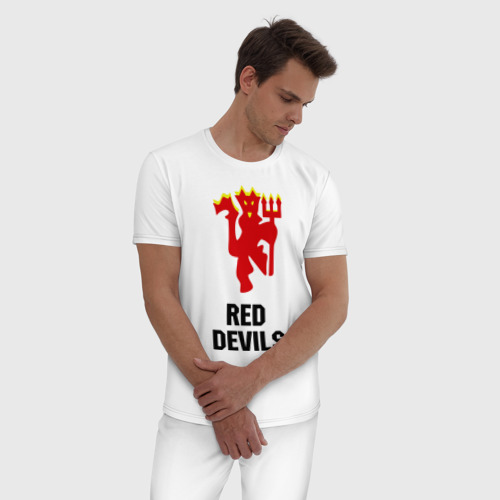 Мужская пижама хлопок Red devils Manchester united, цвет белый - фото 3