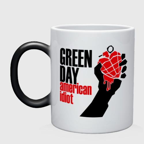 Кружка хамелеон Green day. American idiot 1, цвет белый + черный