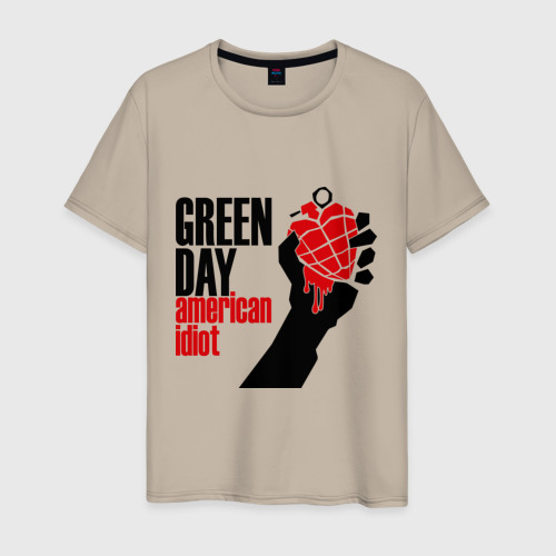 Мужская футболка хлопок Green day. American idiot 1, цвет миндальный