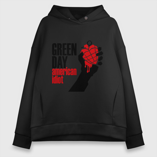 Женское худи Oversize хлопок Green day. American idiot 1, цвет черный