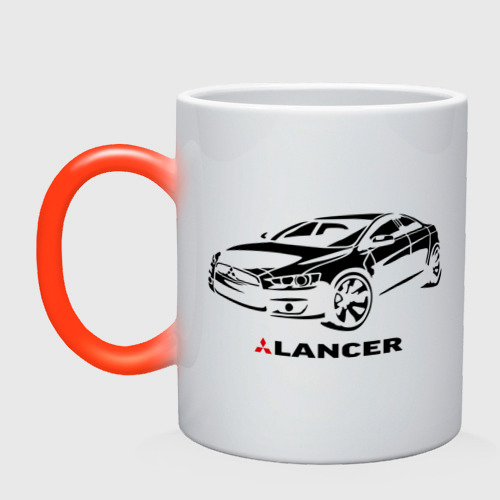 Кружка хамелеон Mitsubishi Lancer, цвет белый + красный