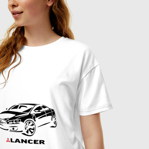 Женская футболка хлопок Oversize Mitsubishi Lancer, цвет белый - фото 3