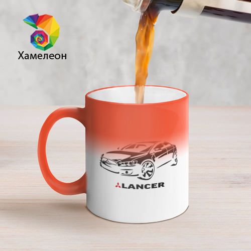 Кружка хамелеон Mitsubishi Lancer, цвет белый + красный - фото 5