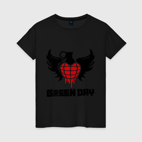 Женская футболка хлопок Green Day Wings, цвет черный