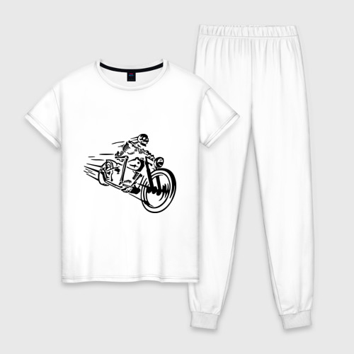 Женская пижама хлопок Скелет на мотоцикле, цвет белый