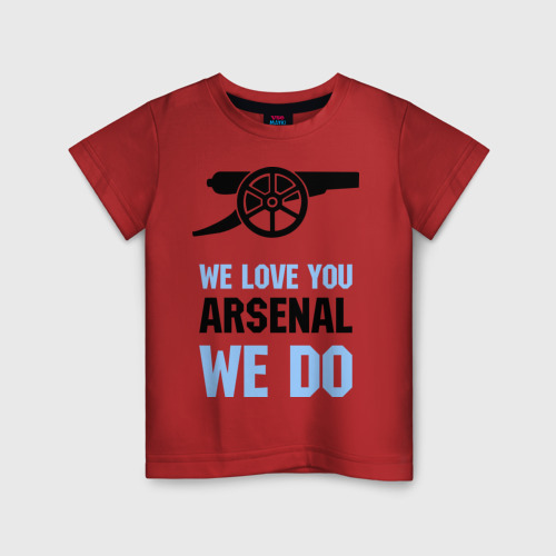 Детская футболка хлопок we love you arsenal we do, цвет красный