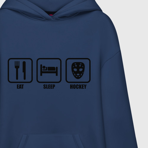 Худи SuperOversize хлопок Eat Sleep Hockey Еда, Сон, Хоккей, цвет темно-синий - фото 3