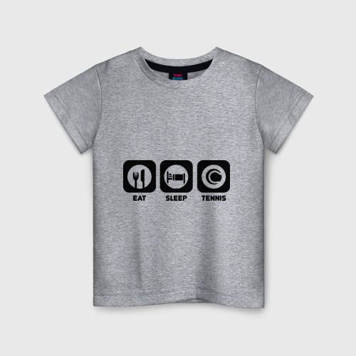 Детская футболка хлопок с принтом Eat Sleep Tennis (Еда, Сон, Теннис), вид спереди #2