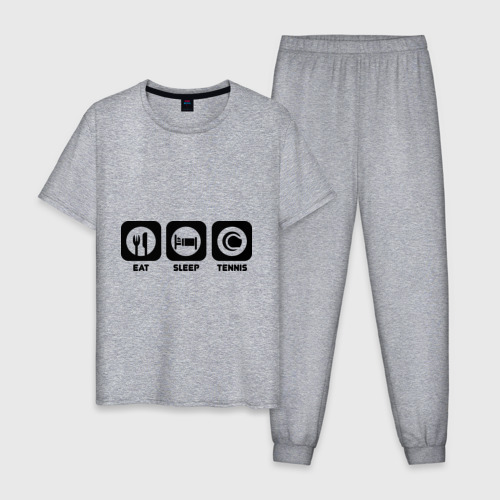 Мужская пижама хлопок с принтом Eat Sleep Tennis (Еда, Сон, Теннис), вид спереди #2