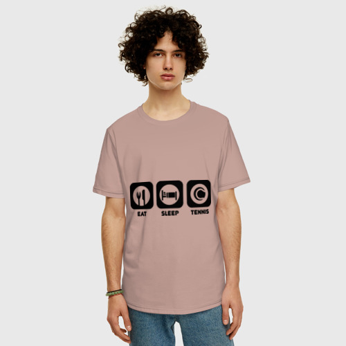 Мужская футболка хлопок Oversize с принтом Eat Sleep Tennis Еда, Сон, Теннис, фото на моделе #1