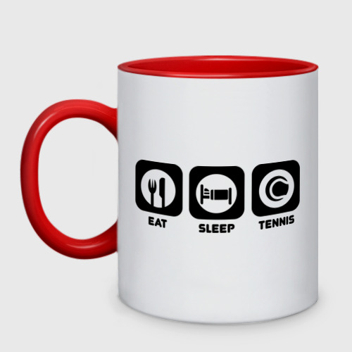 Кружка двухцветная Eat Sleep Tennis Еда, Сон, Теннис, цвет белый + красный