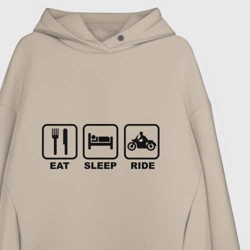 Женское худи Oversize хлопок Eat Sleep Ride, цвет миндальный - фото 3