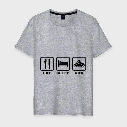 Мужская футболка хлопок Eat Sleep Ride, цвет меланж