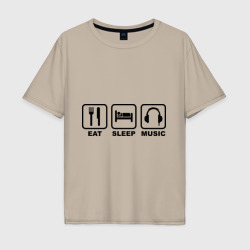 Мужская футболка хлопок Oversize Eat Sleep Music Еда, Сон, Музыка