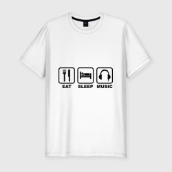 Мужская футболка хлопок Slim Eat Sleep Music Еда, Сон, Музыка