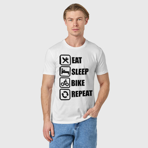 Мужская футболка хлопок Eat Sleep Bike Repeat, цвет белый - фото 3