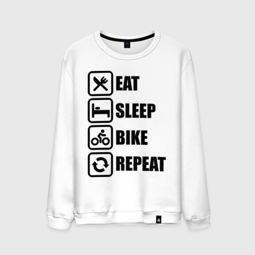 Мужской свитшот хлопок Eat Sleep Bike Repeat, цвет белый