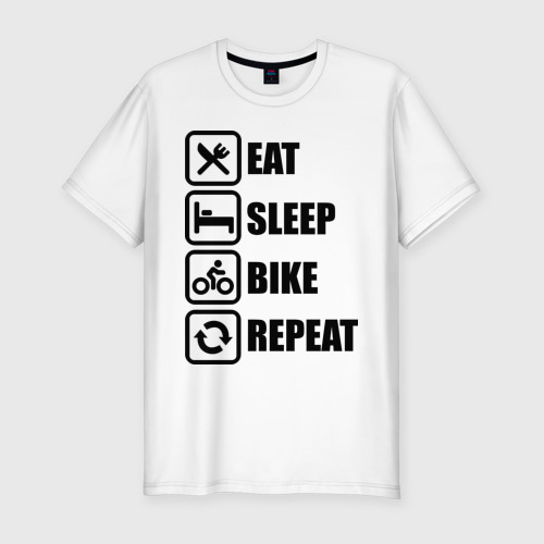 Мужская футболка хлопок Slim Eat Sleep Bike Repeat, цвет белый