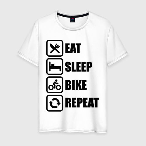 Мужская футболка хлопок Eat Sleep Bike Repeat, цвет белый