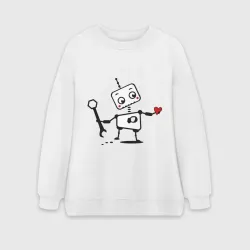 Женский свитшот oversize без начеса хлопок Робот мальчик влюблён