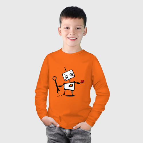 Детский лонгслив хлопок Роботы мальчик парная, цвет оранжевый - фото 3