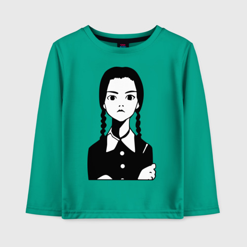 Детский лонгслив хлопок Wednesday Addams, цвет зеленый