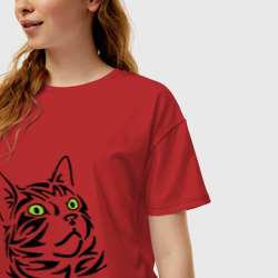 Женская футболка хлопок Oversize Узор - кот глазастый - фото 2