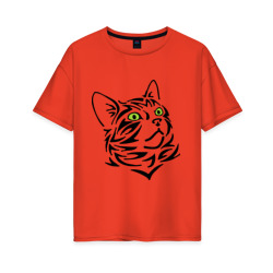Женская футболка хлопок Oversize Узор - кот