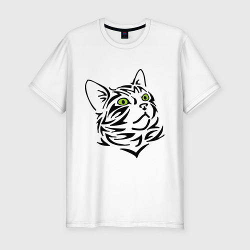 Мужская приталенная футболка из хлопка с принтом Узор - кот, вид спереди №1