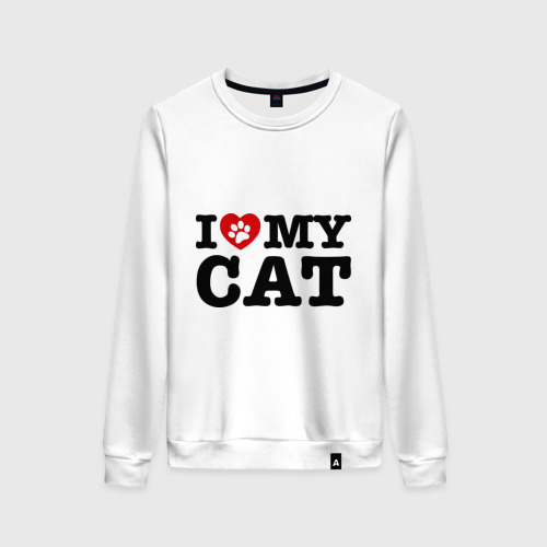 Женский свитшот хлопок I love my cat, цвет белый